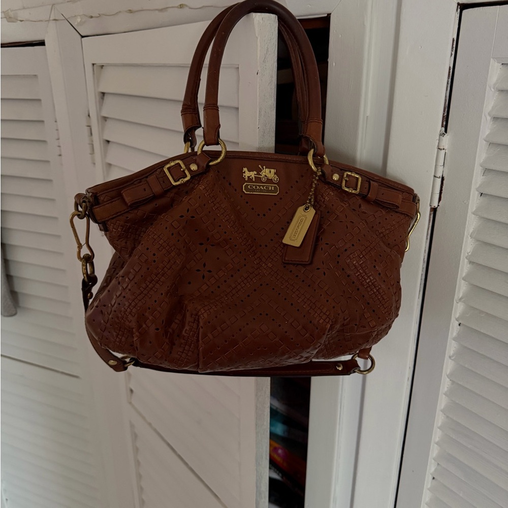 Coach Embossed Brown Leather Satchel